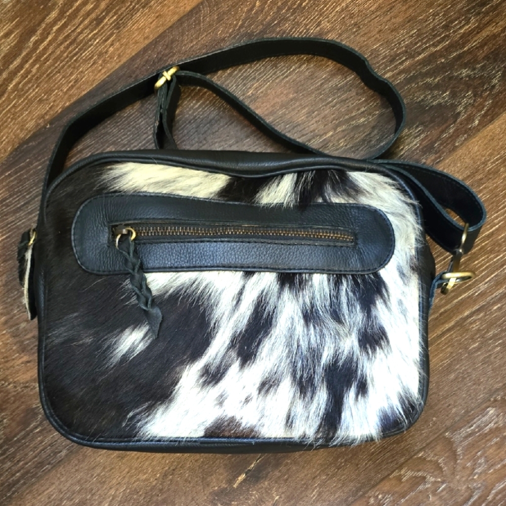 NEW Western Linen Cow Hide Leather Crossbody Bag